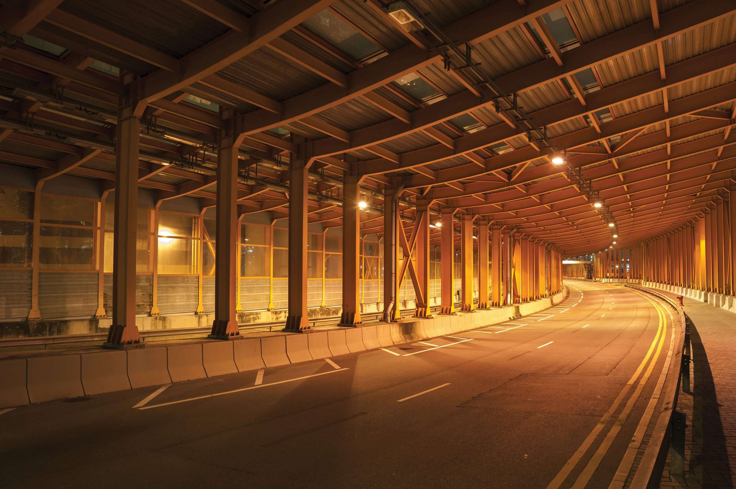 Highway tunnel at night