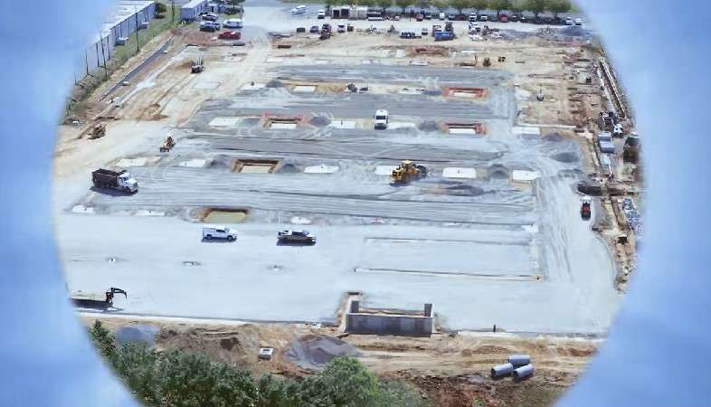 Aerial view of facility through a pipe