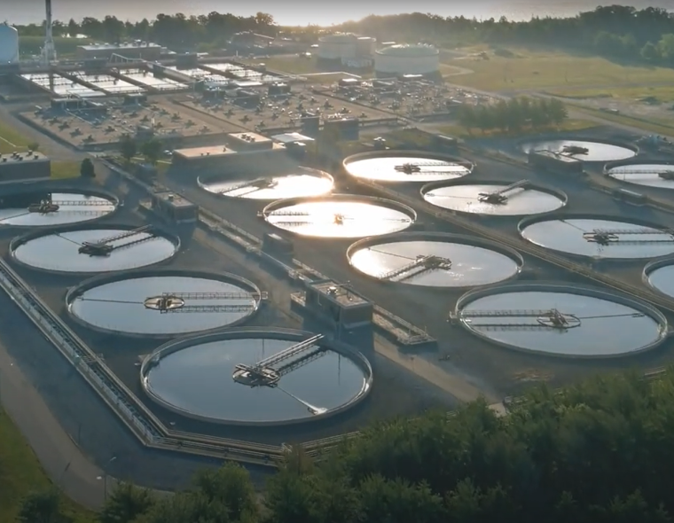 Aerial view of wasterwater treatment plant