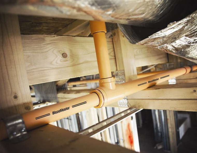 BlazeMaster Fire Protection (orange) installed in pre built facility